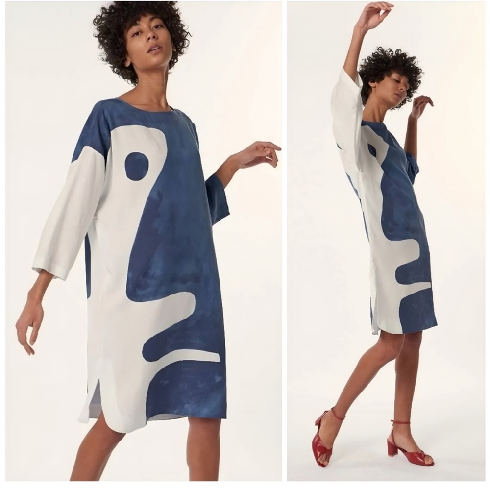 Mara Hoffman Abstract Wilma Blue White Dress size xl NWT